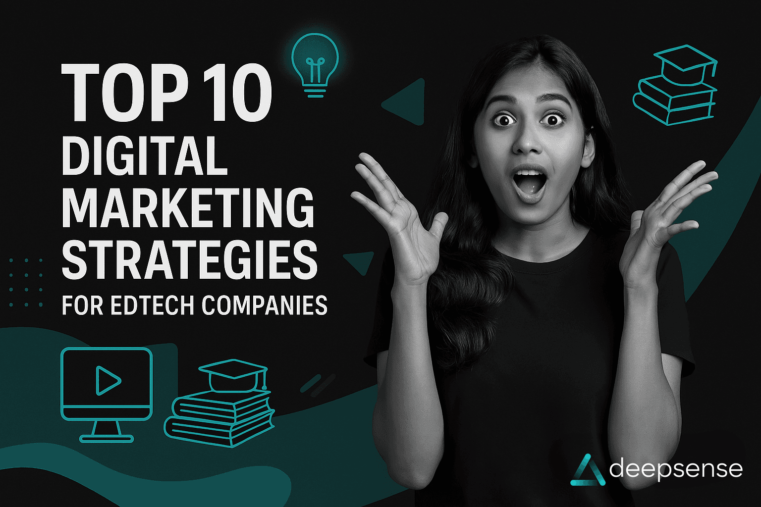 Illustration of EdTech digital marketing tactics including SEO, social media, email marketing, and paid ads