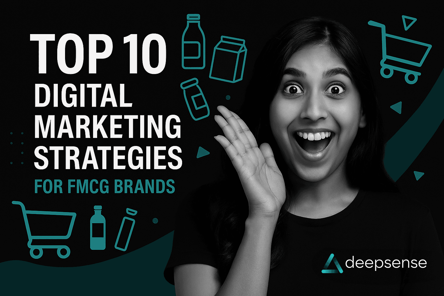 Digital marketing strategy illustration for FMCG brands with charts and mobile interface