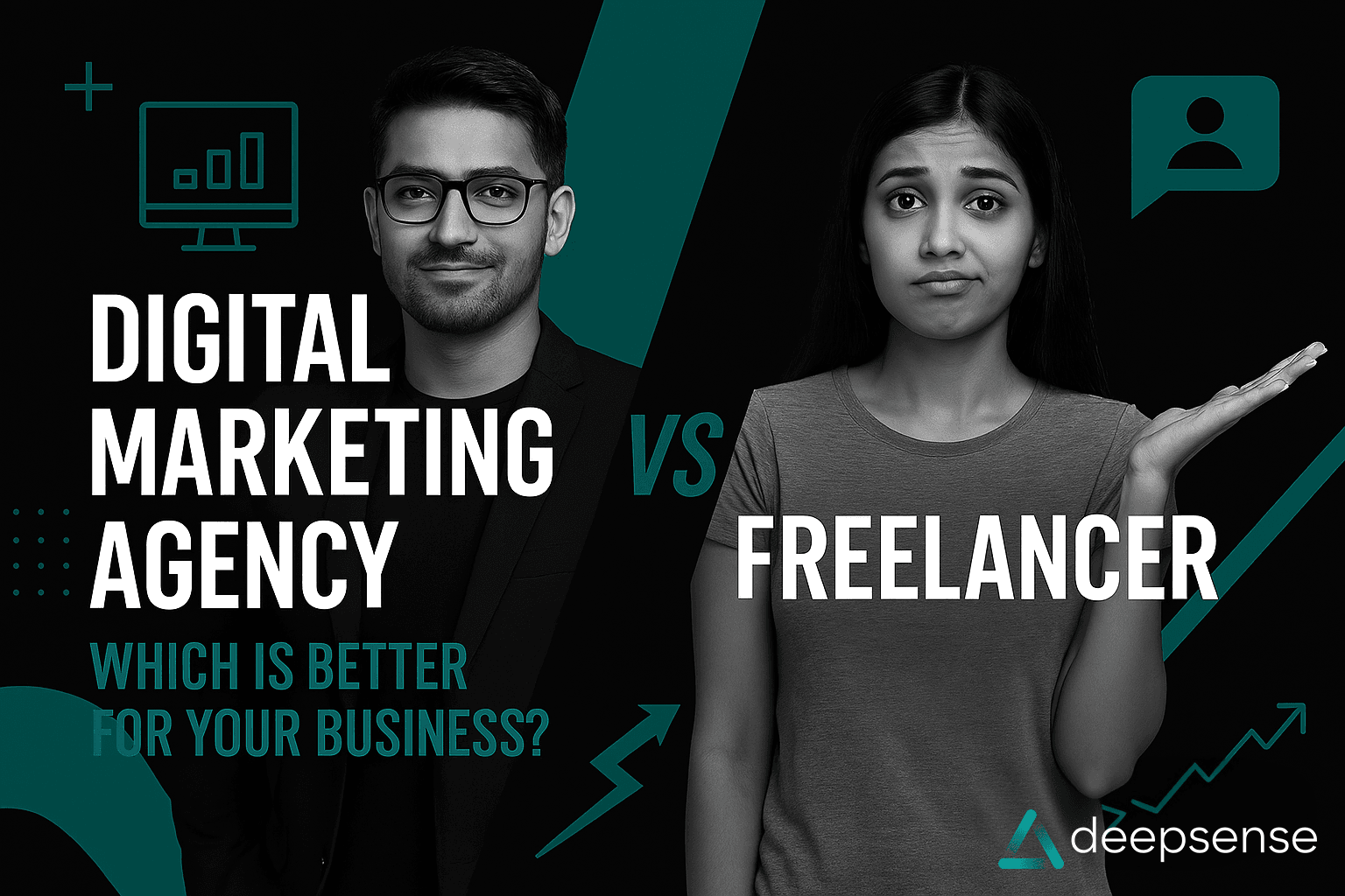 A business owner comparing the benefits of hiring a digital marketing agency versus a freelancer for their brand.