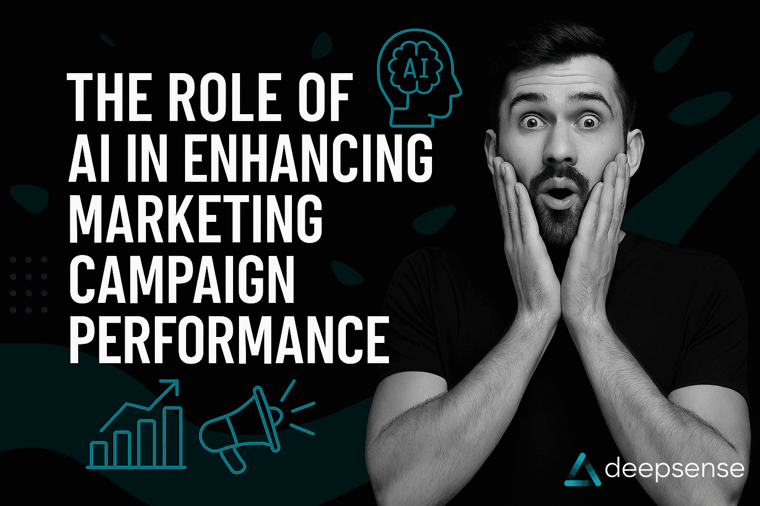 An illustration showing AI-powered marketing tools analyzing data, segmenting audiences, and optimizing digital ad campaigns across platforms.