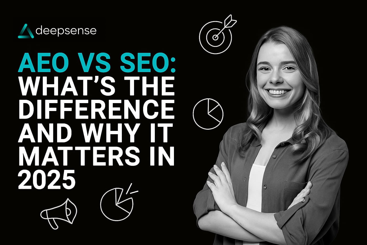 Illustration showing the evolution from SEO to AEO in 2025, with icons representing AI assistants, voice search, and featured snippets.