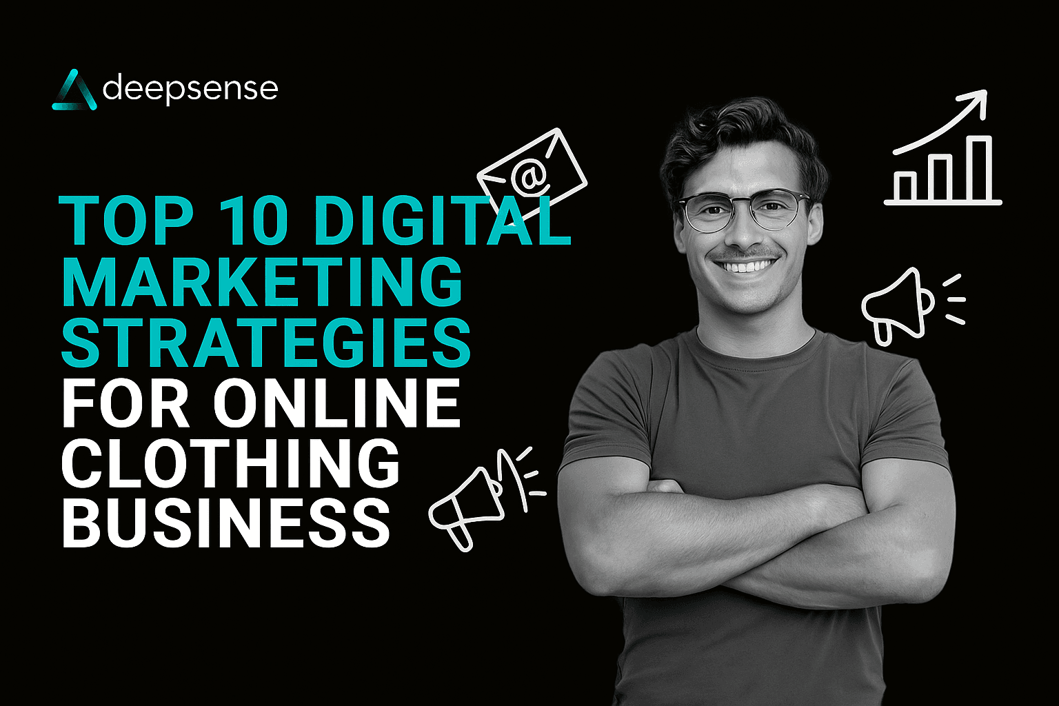 Young fashion entrepreneur showcasing clothing line on social media with digital marketing tools in the background