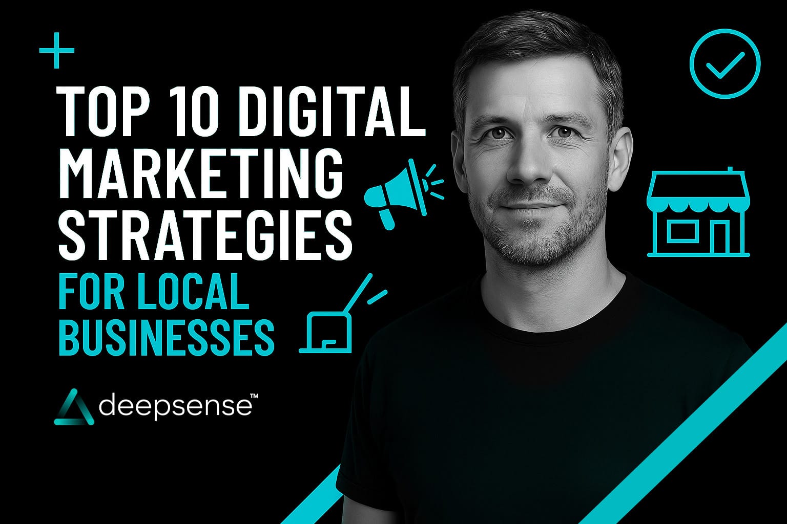 Illustration of a small local business using digital marketing tools like Google Maps, social media, and mobile-friendly websites to attract local customers.