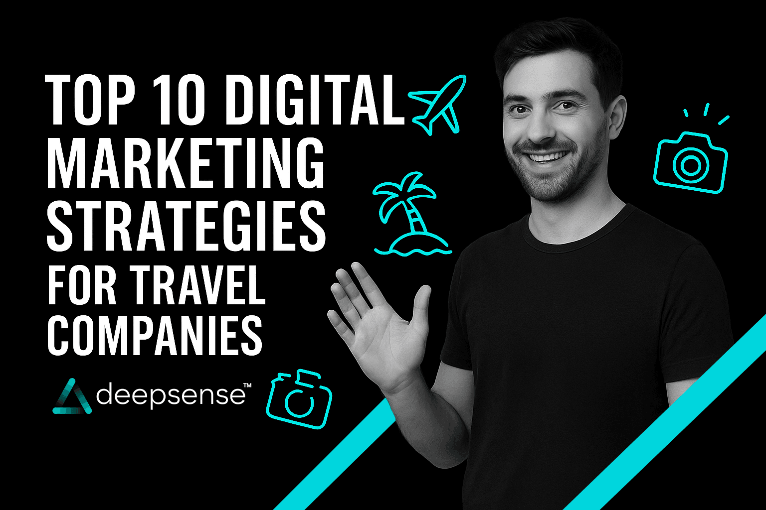 A traveler using a smartphone to explore and book a destination online, symbolizing digital marketing in travel