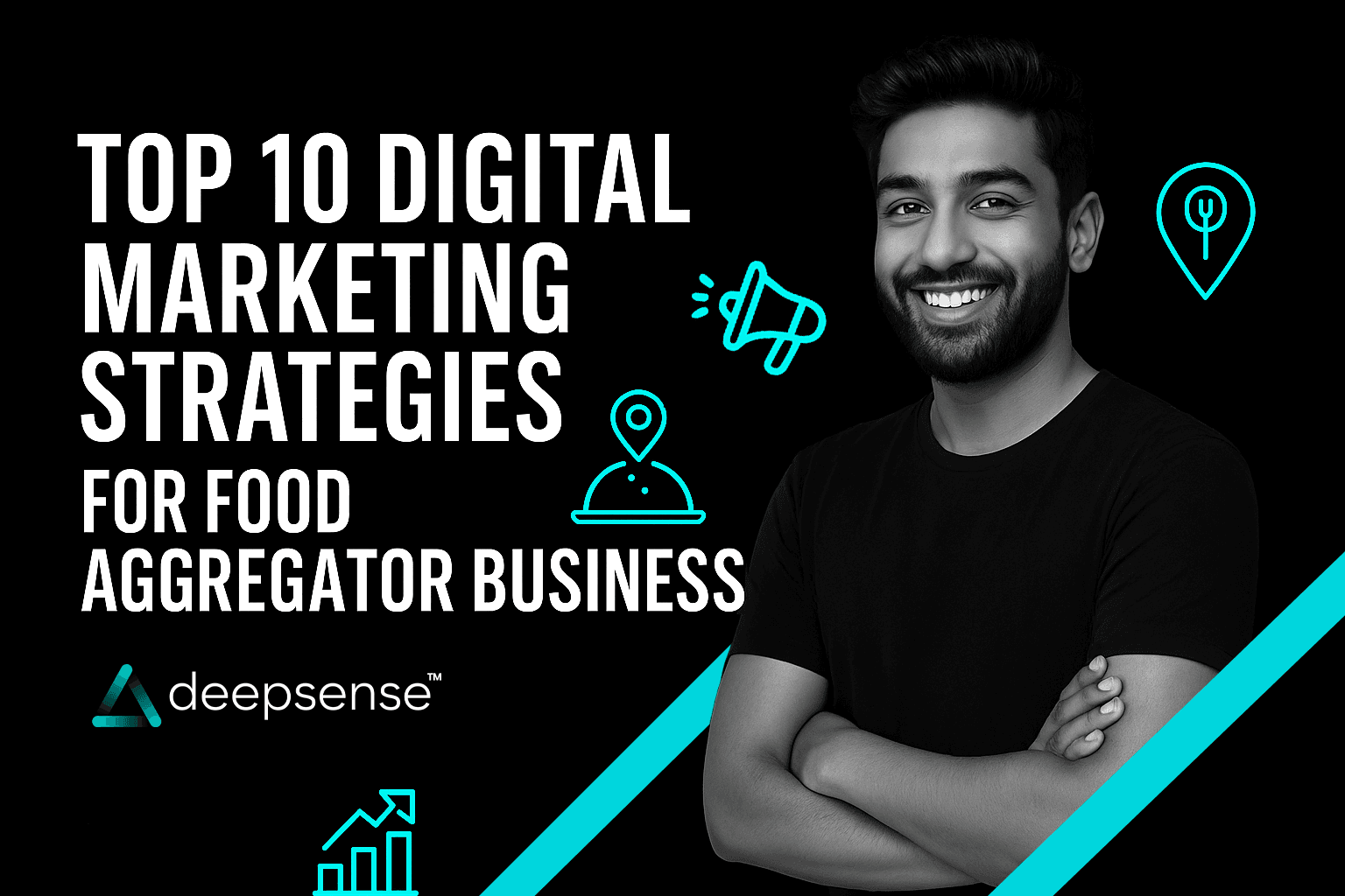 Food delivery app interface with various cuisines and delivery riders showcasing digital marketing for food aggregators