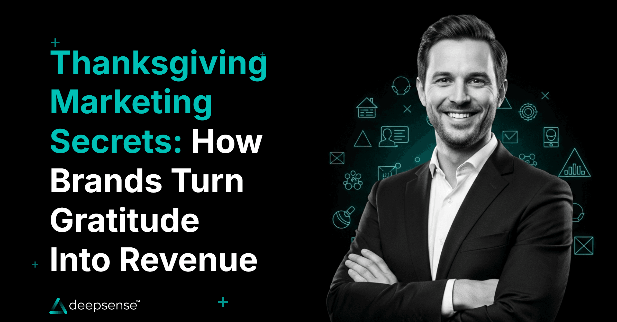 Digital banner showing Thanksgiving-themed marketing concept with brands turning gratitude into sales