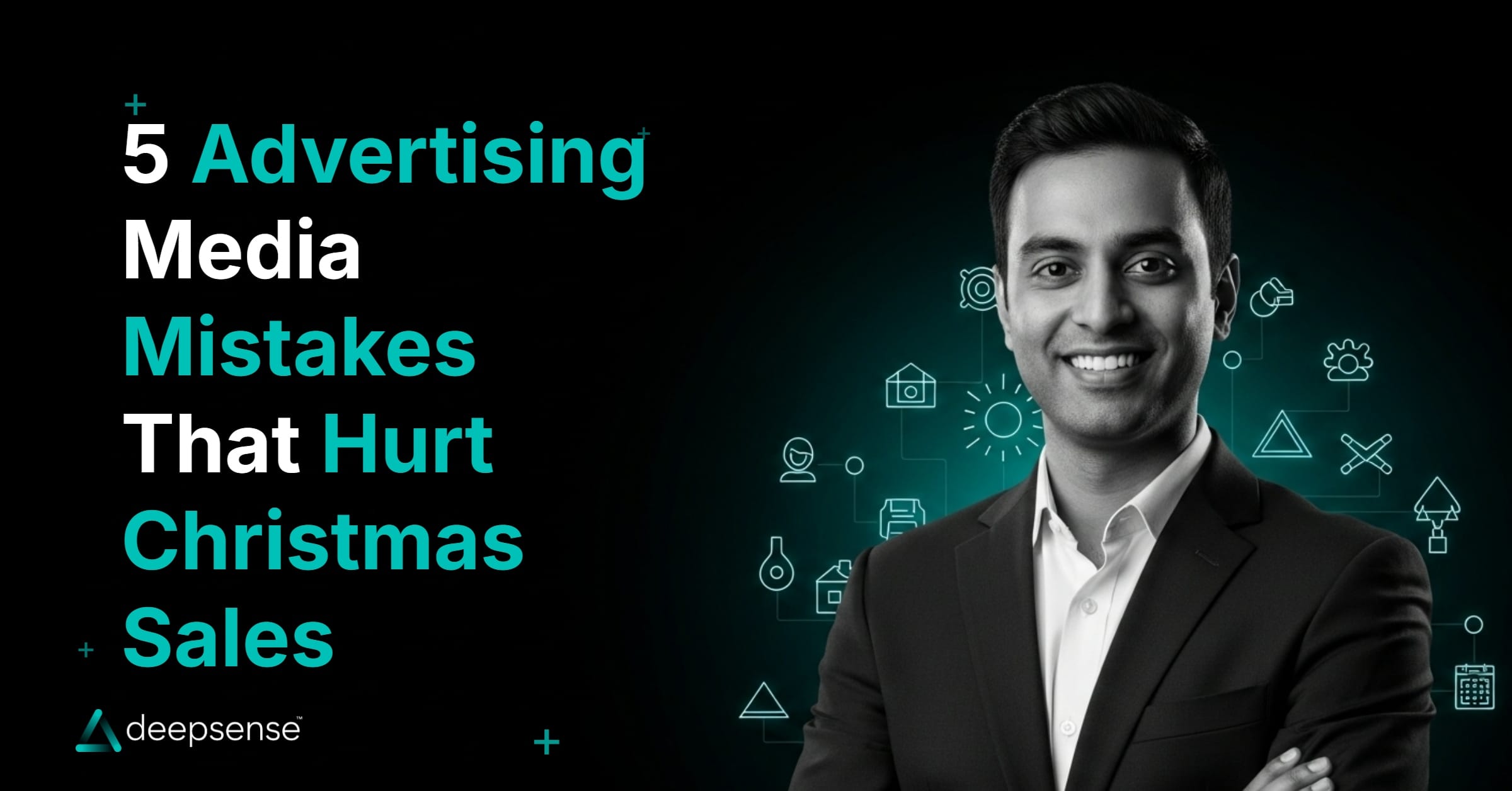 Illustration showing man with title 5 Advertising Media Mistakes That Could Ruin Your Christmas Sales