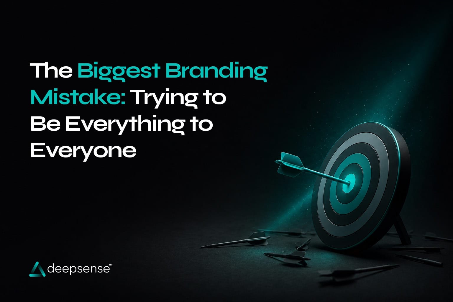 A branding target with an arrow hitting the bullseye, symbolizing the importance of focused brand positioning instead of trying to appeal to every audience.