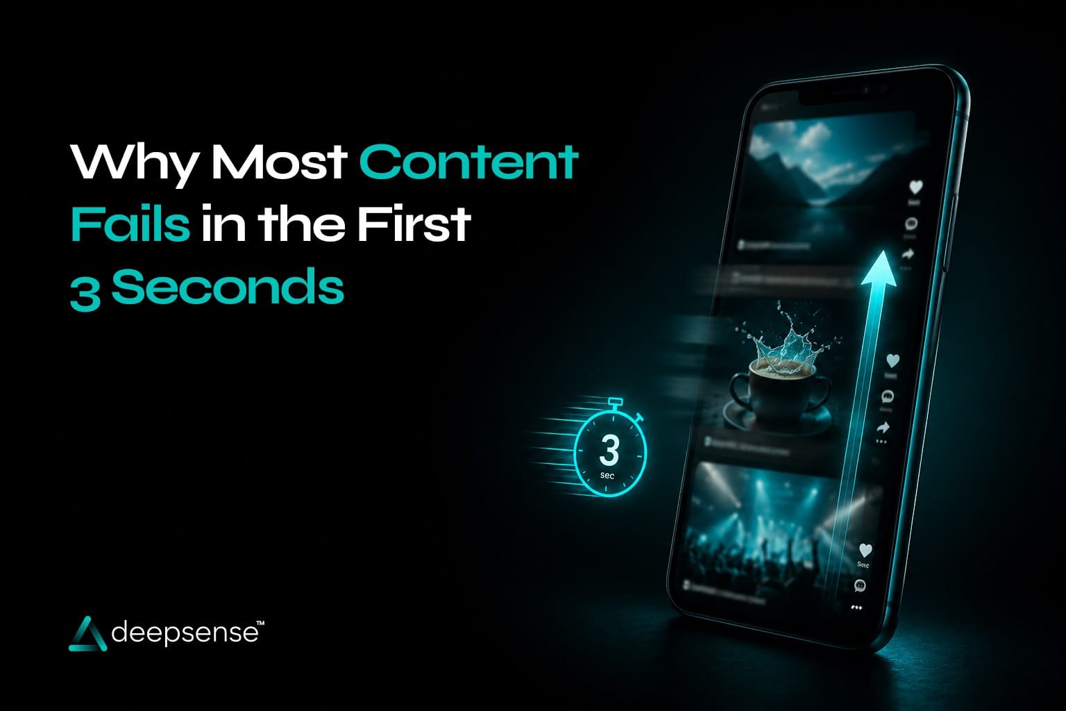 A digital content preview highlighting the critical first three seconds of audience attention, emphasizing the importance of strong hooks in content marketing.