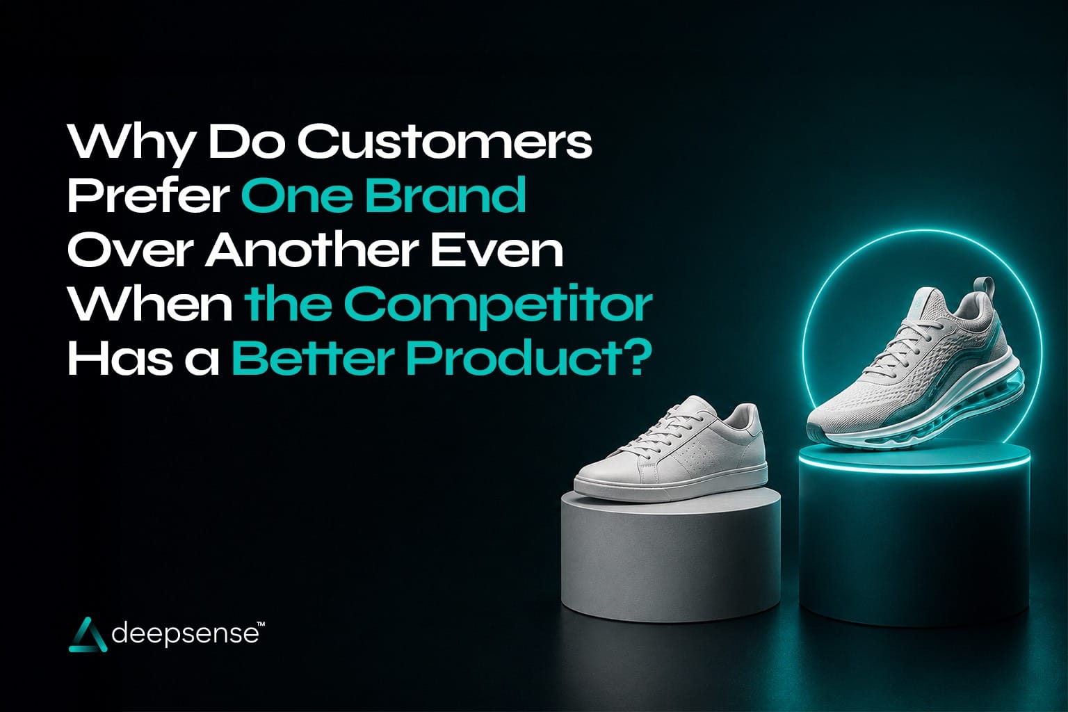 Illustration of a person building a solid structure with teal blocks, representing how trust, brand perception, and customer experience create lasting brand preference beyond product features.